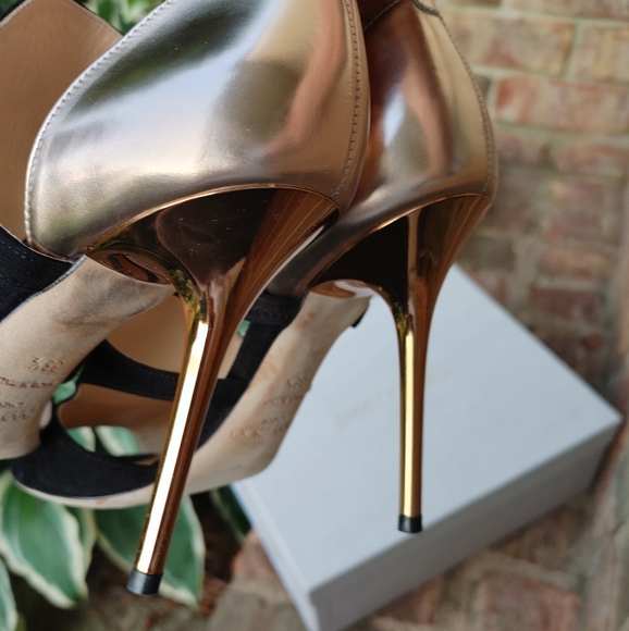 Jimmy Choo Tarine WITH BOX Suede Cutout Bootie Sandal, Black/Mirrored Nude 38.5 - Picture 15 of 16